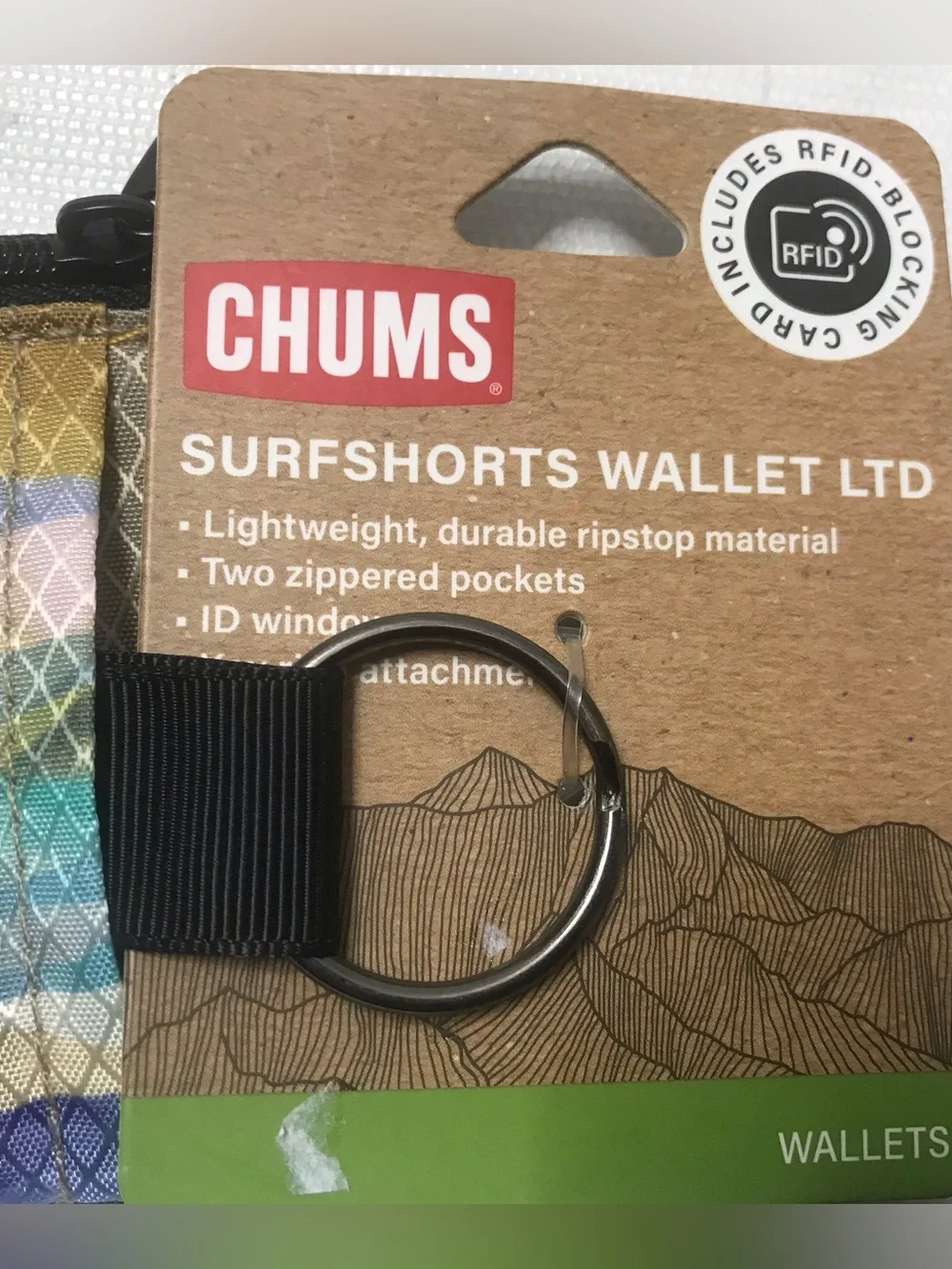 Chums Surfshorts Wallet LTD Blue Green Rip Stop Key Ring ID Zippered Daybreak